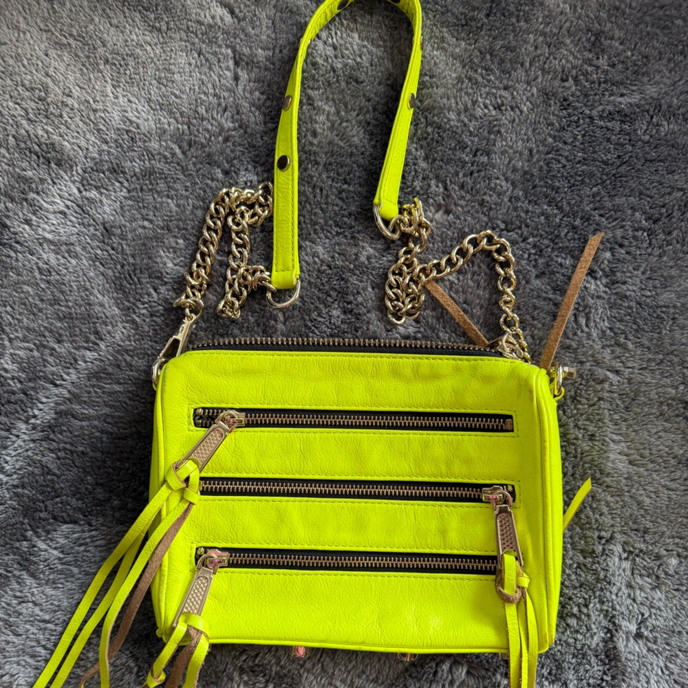 Rebecca Minkoff Neon Yellow Crossbody Bag with Gold Accents